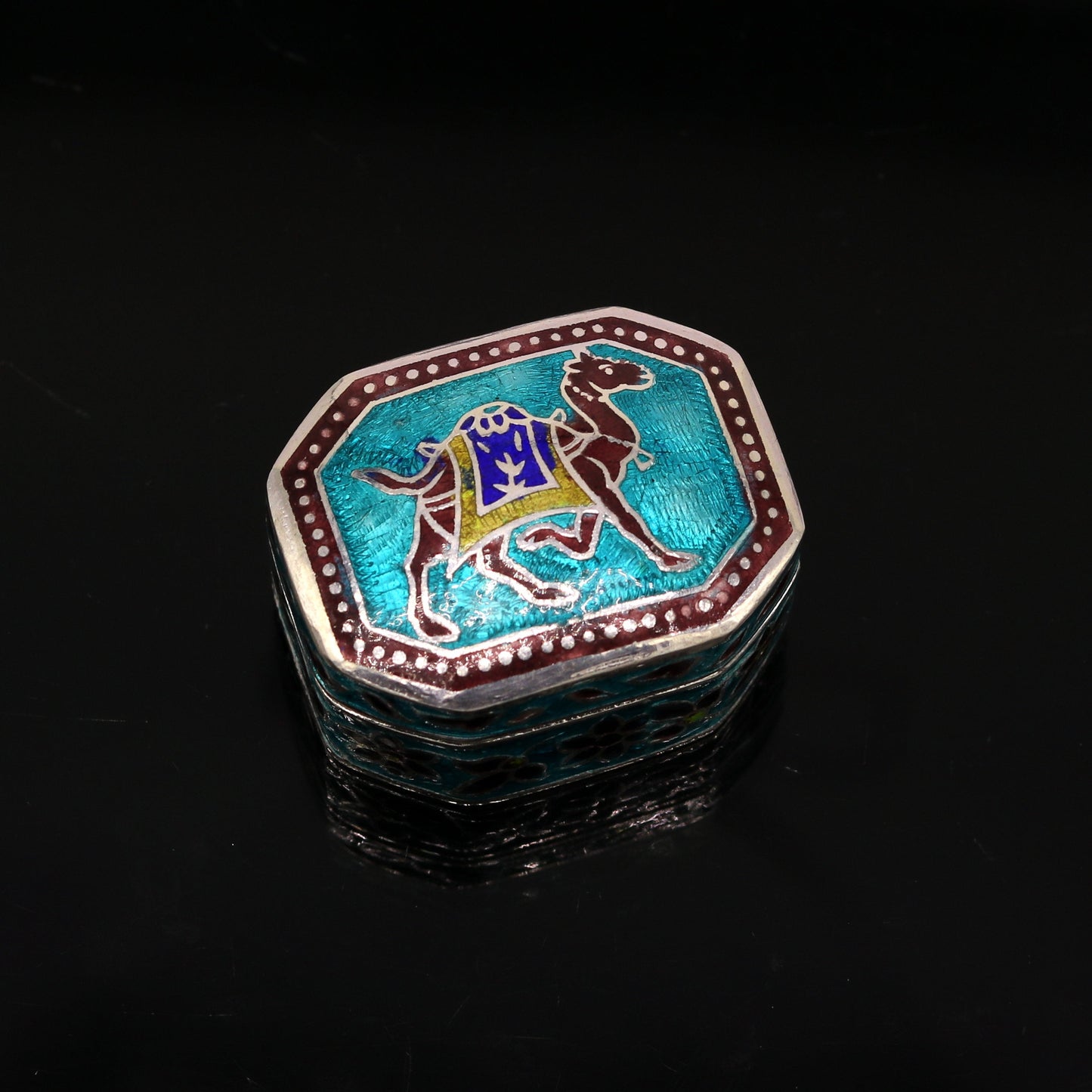 925 sterling silver handmade enamel work trinket box, pills casket box, silver utensils arts article, brides gifts, jewelry box stb41 - TRIBAL ORNAMENTS