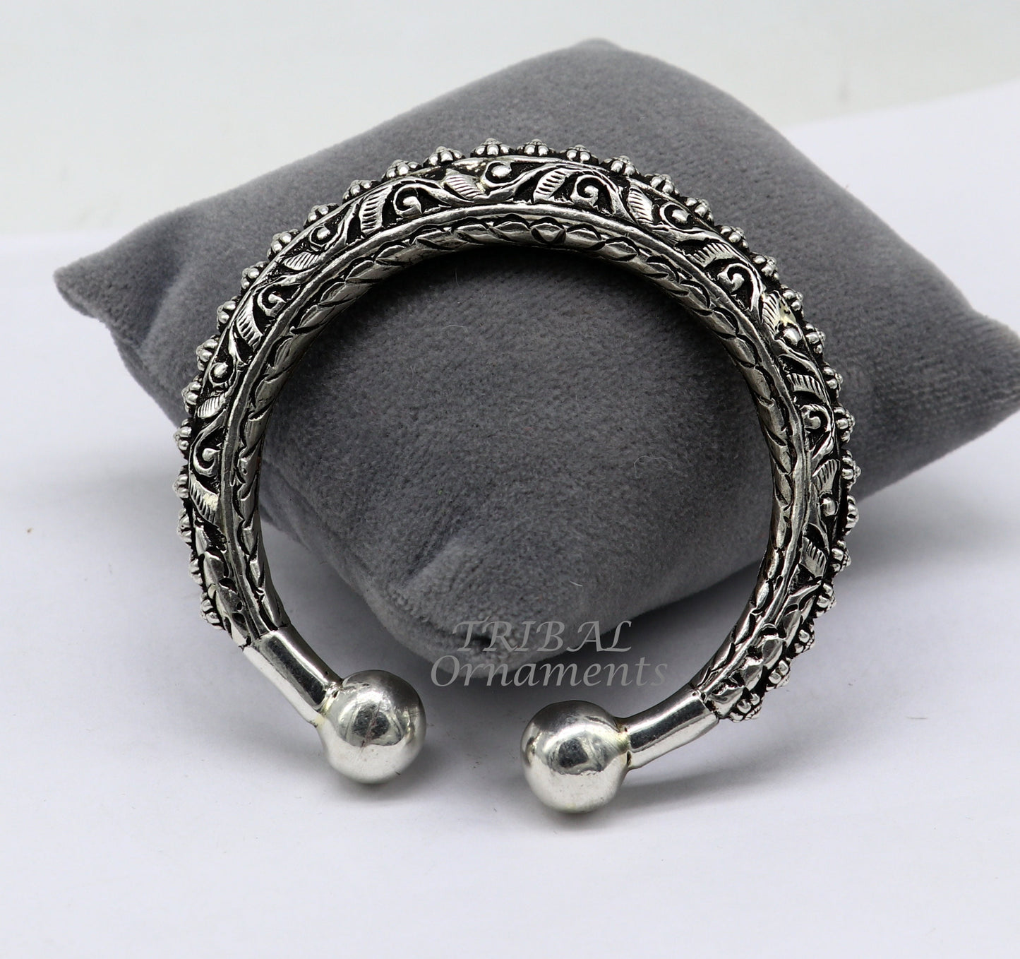 925 Sterling silver handmade bangle bracelet with chitai work and pearls, unisex tribal jewelry by Tribal Ornaments