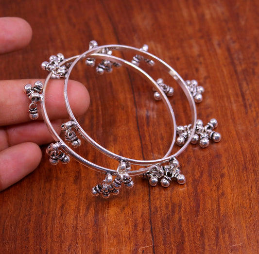 Sterling silver handmade charm bangle bracelet with tribal design, perfect for tribal belly dance jewelry and gift for her.