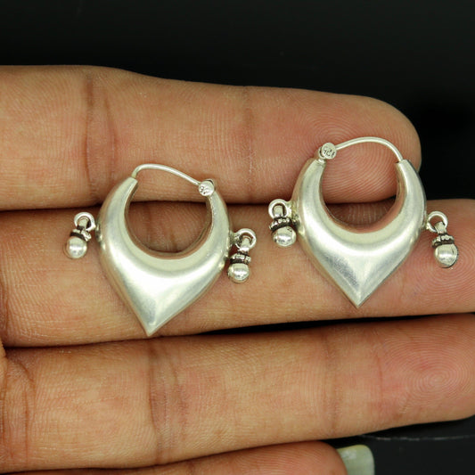 925 sterling silver handmade fabulous hoops earring with gorgeous hanging drops, customized heart shape design earring bridal jewelry s0871 - TRIBAL ORNAMENTS