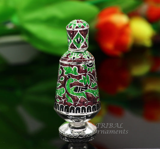 925 Sterling silver handmade fabulous meenakari trinket box, container box, casket box, sindoor box, enamel work customized box stb721 - TRIBAL ORNAMENTS