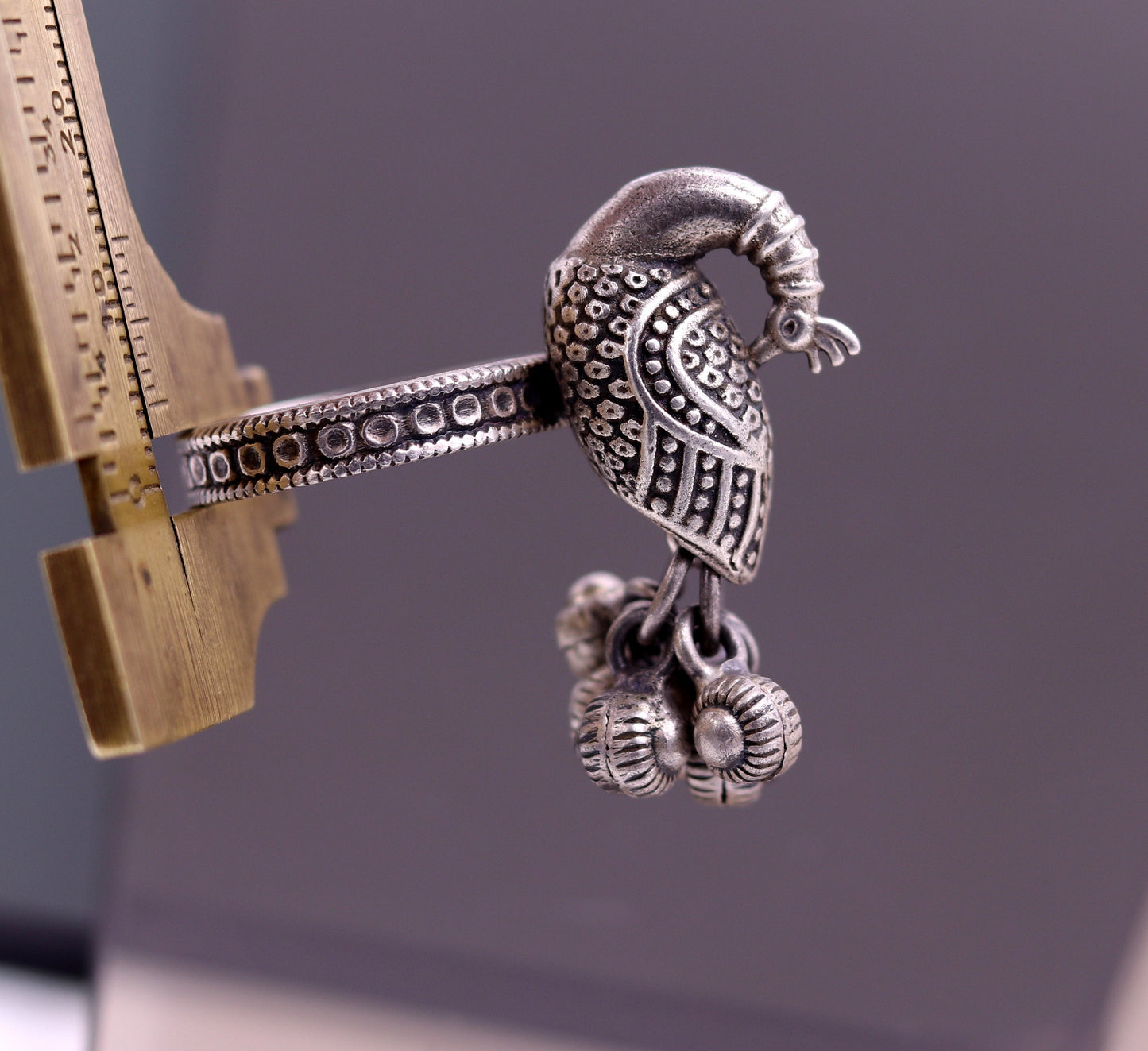 925 sterling silver handmade fabulous peacock design ring with amazing noisy jingle bells excellent customized jewelry for belly dance sr200 - TRIBAL ORNAMENTS
