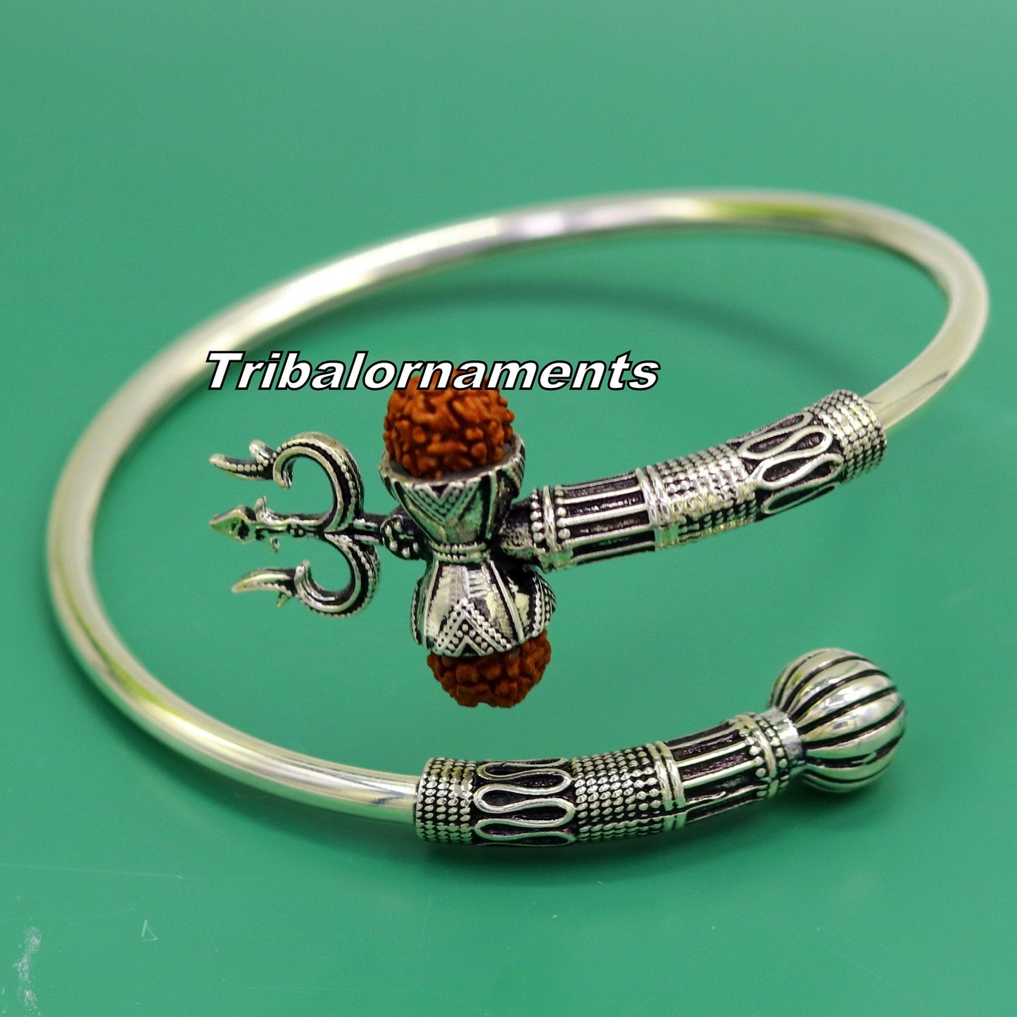 925 sterling silver handmade fabulous Rudraksha beads shiva kada bangle bracelet excellent customized unisex wrist temple jewelry nsk235 - TRIBAL ORNAMENTS