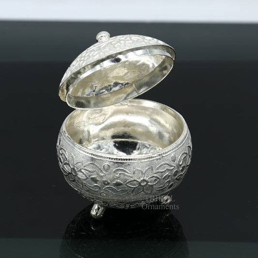 925 Sterling silver handmade fabulous trinket box, solid kumkum box, casket box, sindoor box, enamel work birds gifting box stb350 - TRIBAL ORNAMENTS