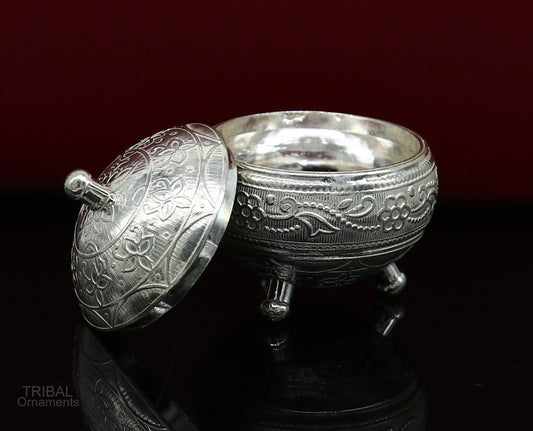 925 Sterling silver handmade fabulous trinket box, solid kumkum box, casket box, sindoor box, enamel work customized gifting box stb270 - TRIBAL ORNAMENTS