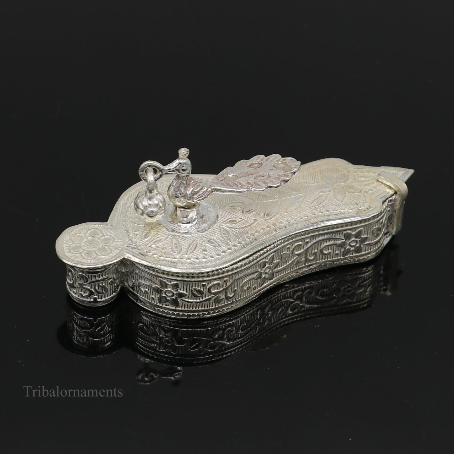925 sterling silver handmade fabulous unique design peacock trinket box, brides gift, casket box silver article, silver utensils stb161 - TRIBAL ORNAMENTS