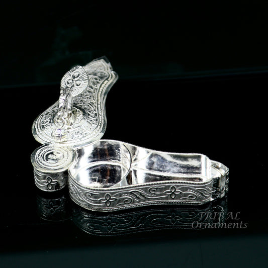 925 sterling silver handmade fabulous unique peacock design trinket box, brides gift, casket box silver article, silver sindur box stb376 - TRIBAL ORNAMENTS