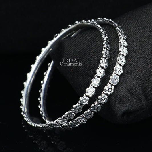 925 sterling silver handmade floral design fabulous bangle bracelet, best brides silver jewelry gifting girl's bangles nba331 - TRIBAL ORNAMENTS