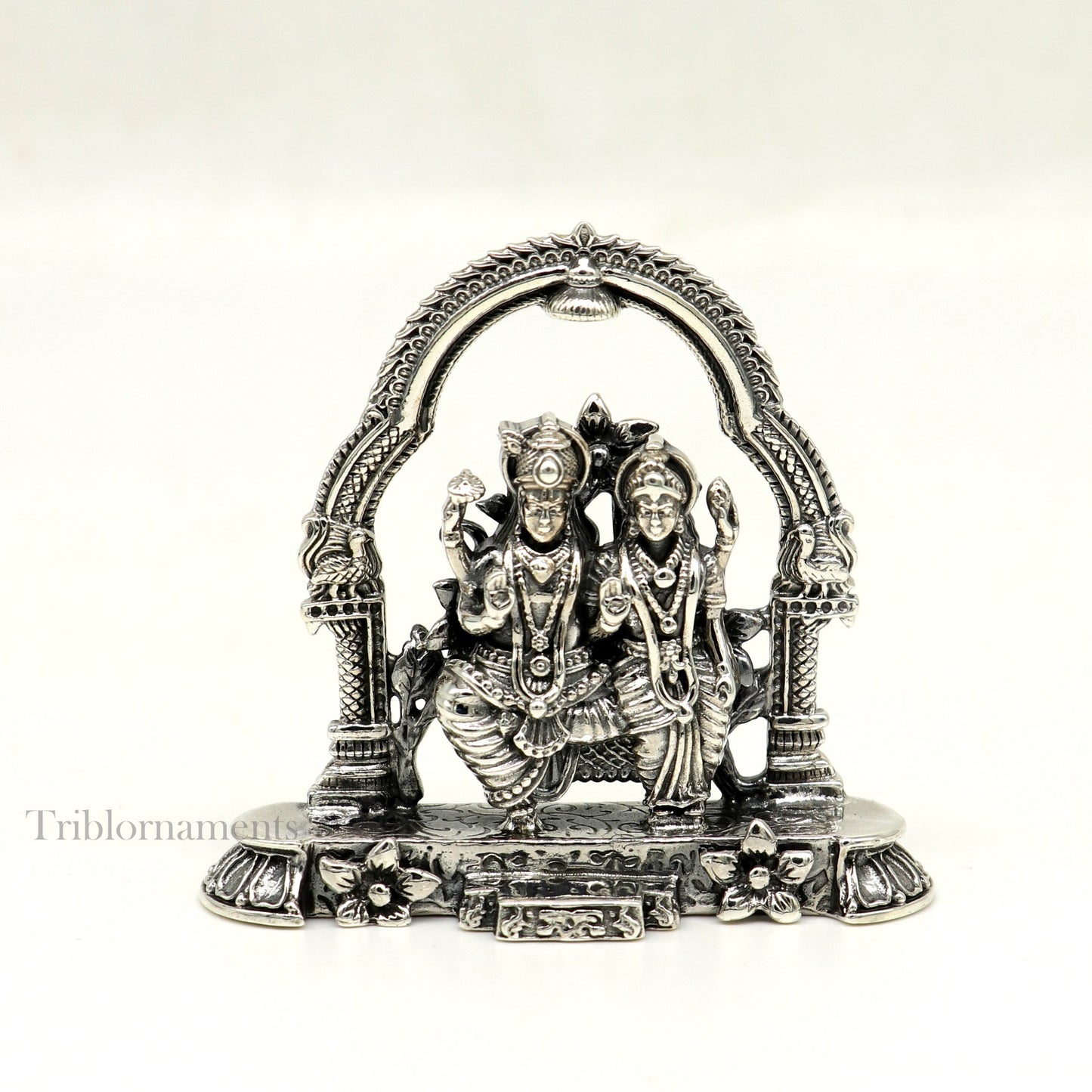 925 Sterling silver handmade floral design Indian Idols Laxmi Narayan, laxmi and vishnu Statue figurine, puja articles puja articles art165 - TRIBAL ORNAMENTS