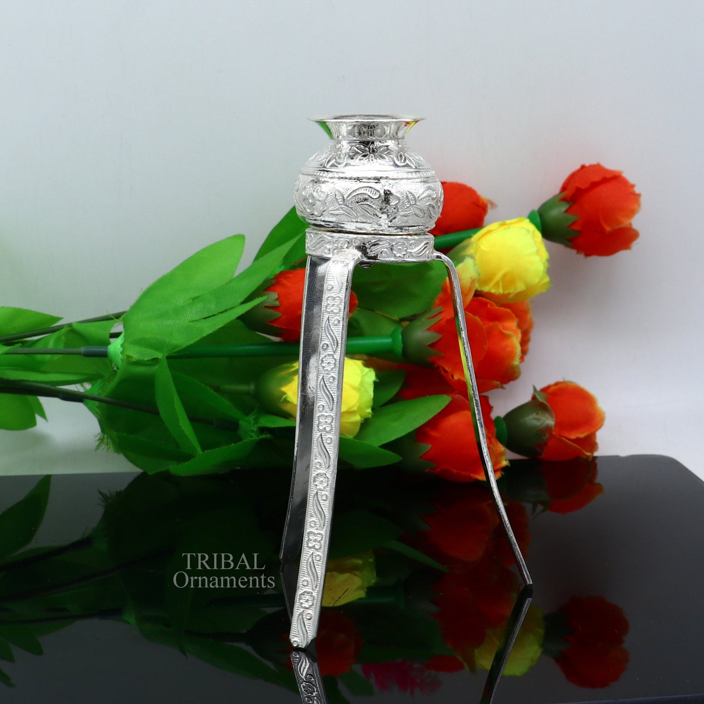 925 sterling silver handmade God shiva lingam water flow pot or puja kalas for Abhishek of lingam, best worshipping article from india su734 - TRIBAL ORNAMENTS