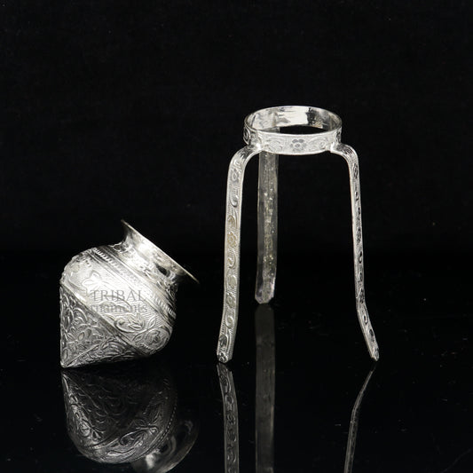 925 sterling silver handmade God shiva lingam water flow pot or puja kalas for Abhishek of lingam, best worshipping article from india su735 - TRIBAL ORNAMENTS