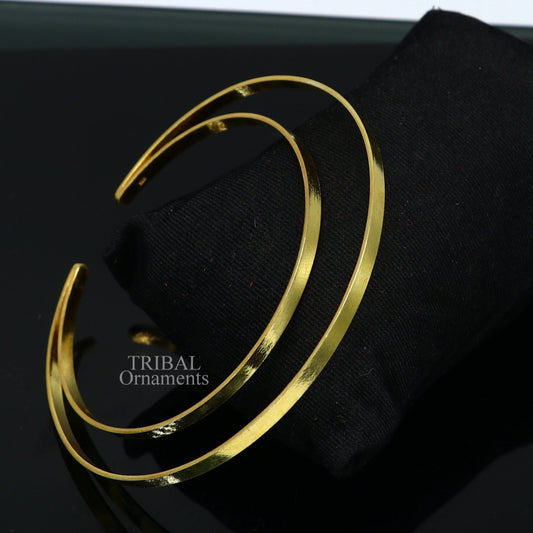 925 sterling silver handmade gold polished bangle bracelet double layer cuff kada jewelry, tribal belly dance jewelry from india hnssk731 - TRIBAL ORNAMENTS