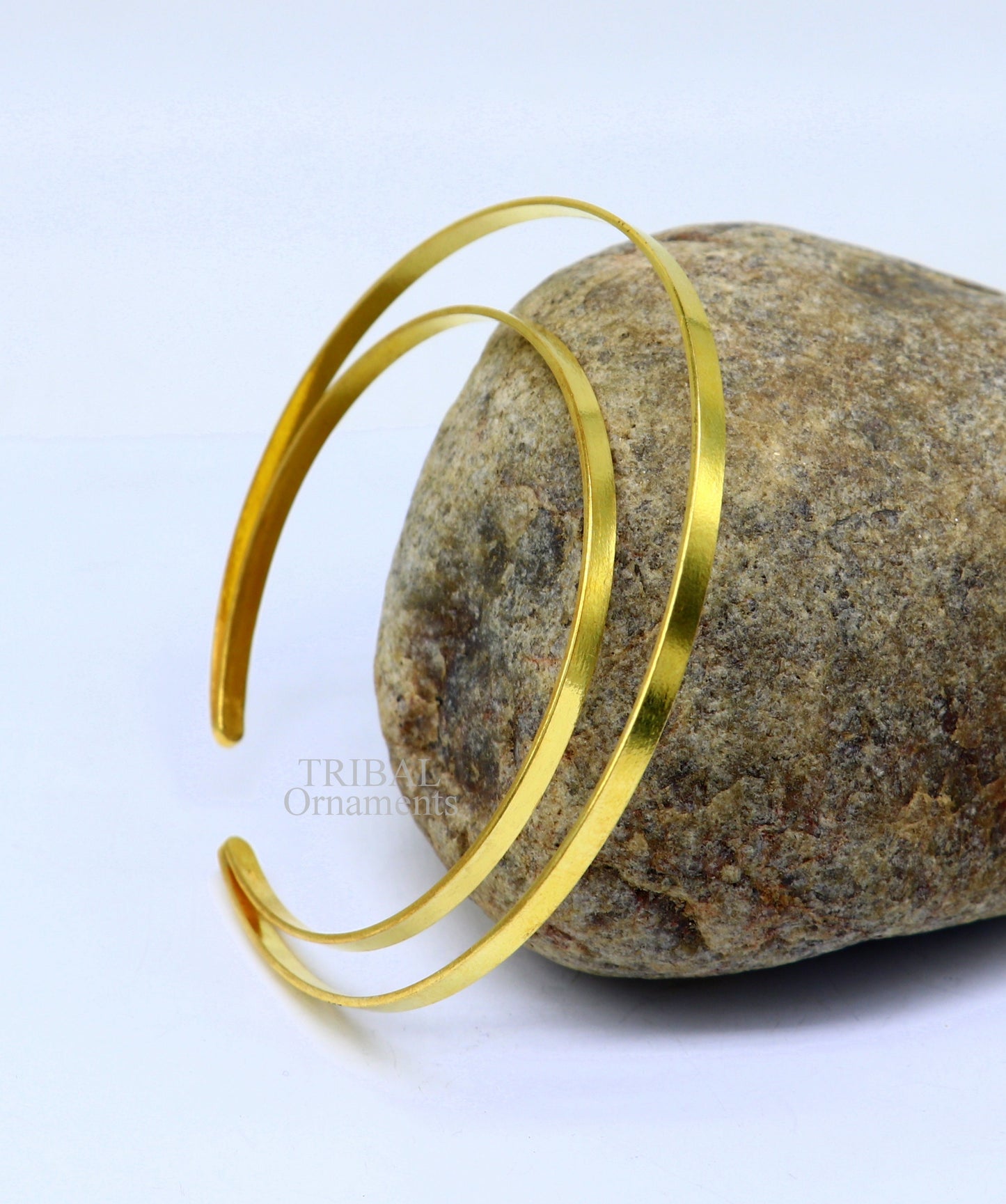 925 sterling silver handmade gold polished bangle bracelet double layer cuff kada jewelry, tribal belly dance jewelry from india hnssk731 - TRIBAL ORNAMENTS