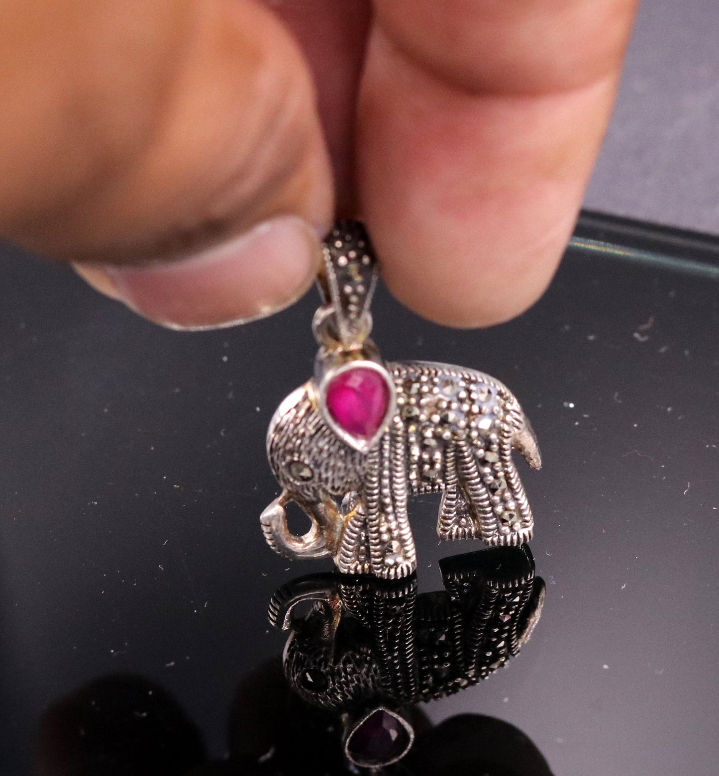 925 sterling silver handmade gorgeous Elephant pendant awesome unisex daily use jewelry from Rajasthan India nsp40 nsp40 - TRIBAL ORNAMENTS