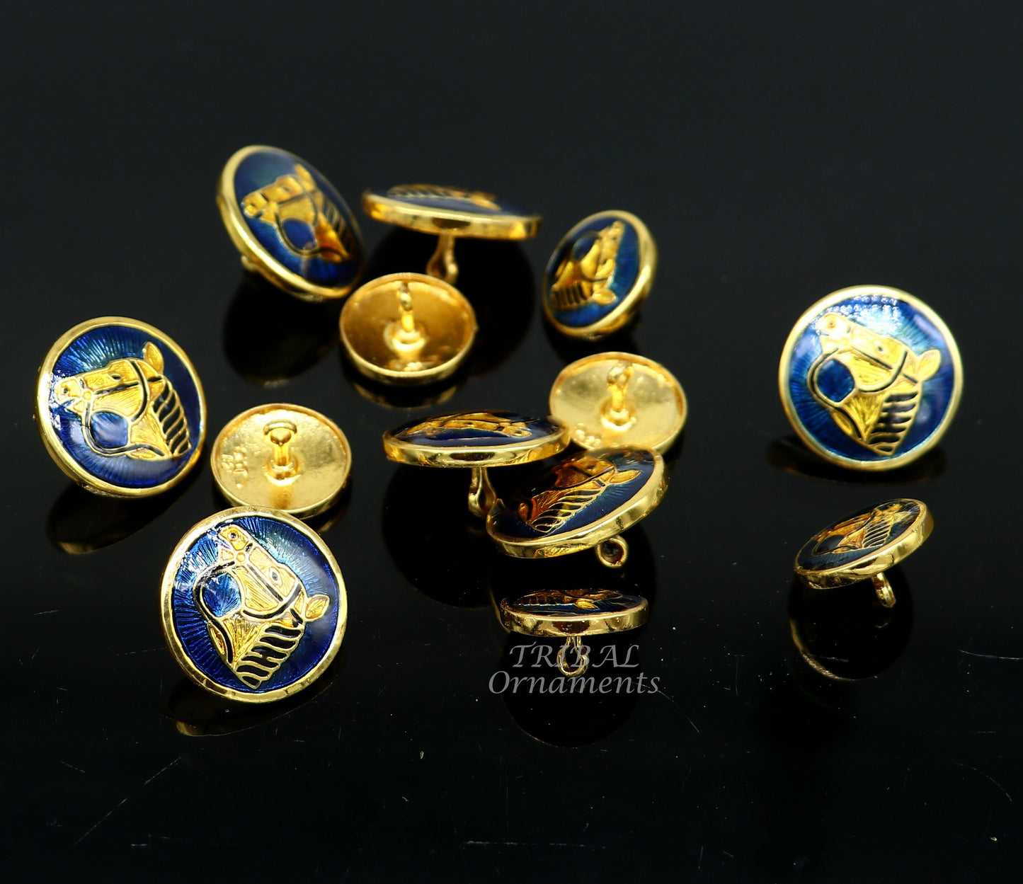 Set of 13 handmade 925 sterling silver horse enamel buttons for men's coat or suit by TRIBAL ORNAMENTS.