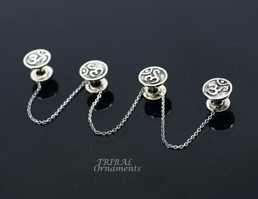 925 Sterling silver handmade gorgeous sign Aum or OM design buttons or cufflinks for men's kurta, best gifting jewelry occasions btn02 - TRIBAL ORNAMENTS
