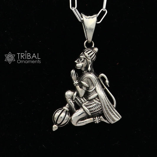 925 sterling silver handmade Hindu idol God Lord hanuman pendant, amazing divine lord bajarangbali pendant unisex gifting jewelry NSP780 - TRIBAL ORNAMENTS