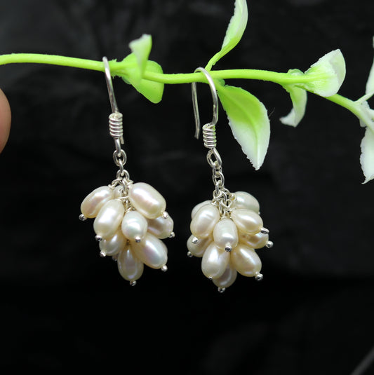 925 sterling silver handmade hoops earring with tiny freshwater pearl, perfect for bridesmaids or elegant everyday wear.