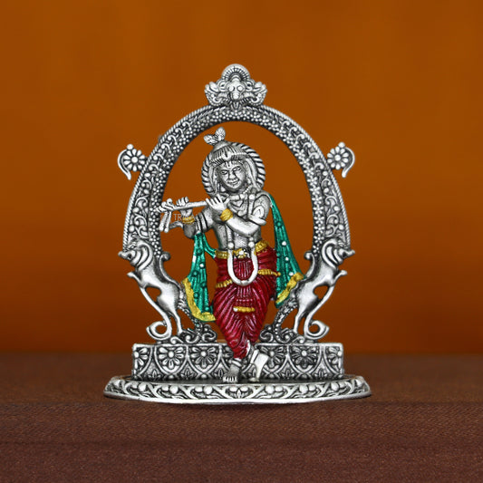 925 Sterling silver handmade Idols Lord Krishna with flute standing Statue figurine, puja articles divine decorative gift art689 - TRIBAL ORNAMENTS