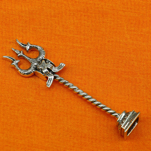 925 Sterling silver handmade lord Shiva trident with Damaru, fabulous craftsmanship Mahadev trishul, best collectible puja article art21 - TRIBAL ORNAMENTS