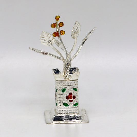 925 sterling silver handmade mini tulsi plant basil rosary plant for puja temple article, excellent customized silver utensils art su171 - TRIBAL ORNAMENTS