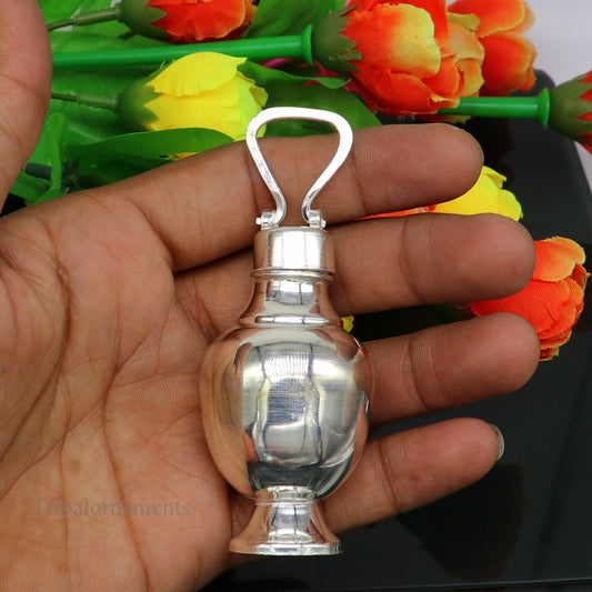925 sterling silver handmade plain design Gangjali, Silver Gangajal Patra, best silver water pot kalash puja utensils Diwali special su416 - TRIBAL ORNAMENTS