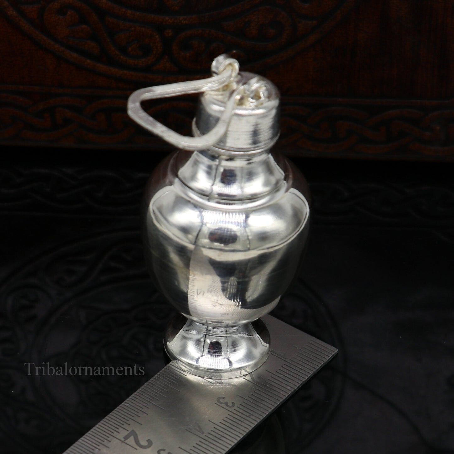 925 sterling silver handmade plain design Gangjali, Silver Gangajal Patra, best silver water pot kalash puja utensils Diwali special su417 - TRIBAL ORNAMENTS