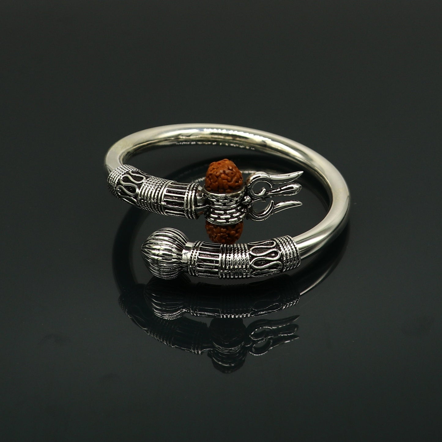 925 Sterling silver handmade plain shiny Lord Shiva trident trishul kada bangle bracelet with natural Rudraksha customized kada nssk417 - TRIBAL ORNAMENTS