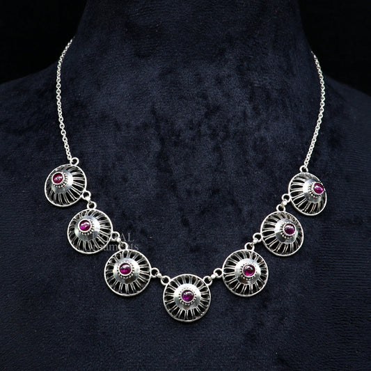 Sterling silver traditional stylish fit neck choker from TRIBAL ORNAMENTS, featuring intricate design perfect for belly dance accessories.