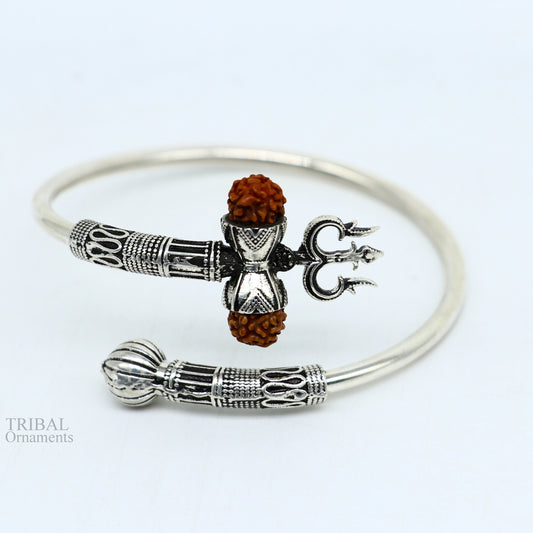 925 sterling silver handmade Shiva Trishul bangle bracelet Rudraksha kada, excellent Bahubali trident kada bracelet gift nsk427 - TRIBAL ORNAMENTS
