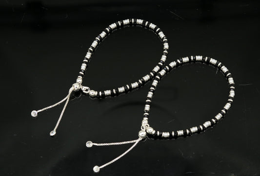 925 sterling silver handmade silver beads and black beads bracelet , pretty charm bracelet, customized beaded jewelry for girls sbr176 - TRIBAL ORNAMENTS