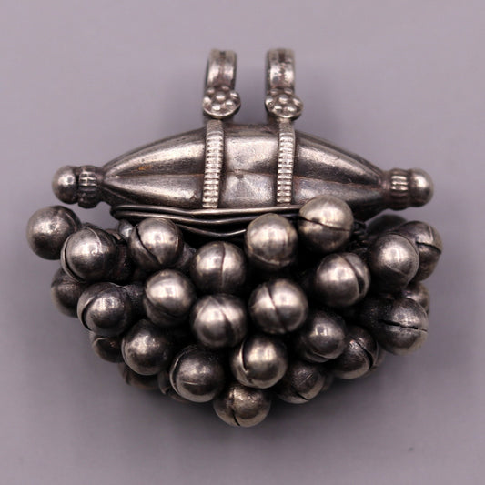 925 Sterling silver handmade solid pendant with hanging jingle bells awesome vintage antique design tribal jewelry nsp58 - TRIBAL ORNAMENTS