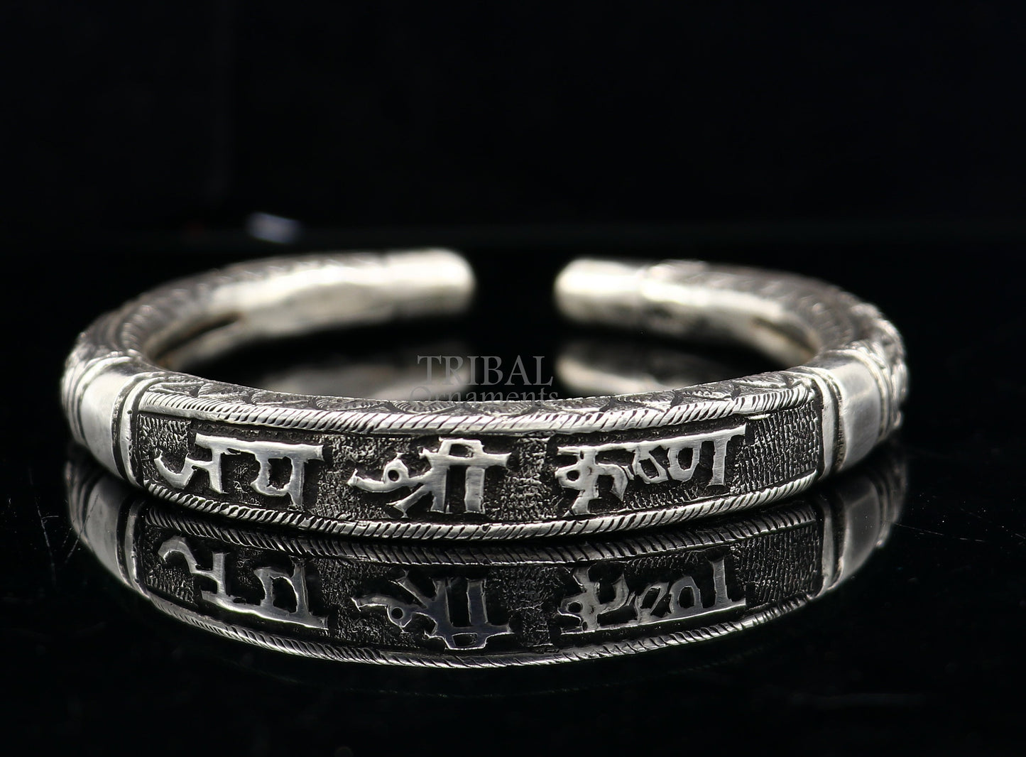 925 Sterling silver handmade trendy "jai shree Krishna" lord krishna mantra bracelet kada best divine unisex tribal gifting jewelry nsk651 - TRIBAL ORNAMENTS