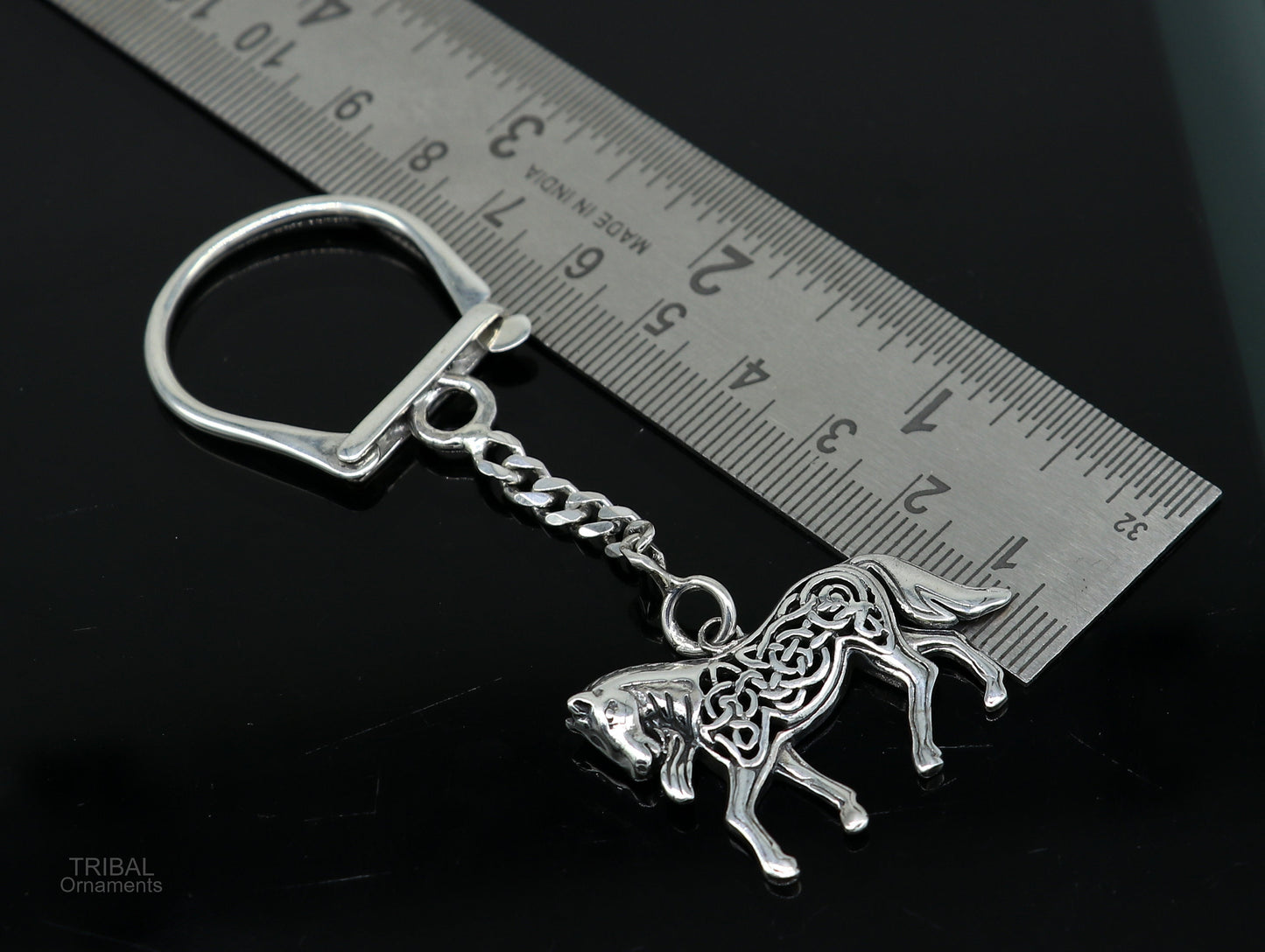 925 Sterling silver handmade unique vintage horse design solid key chain, stylish royal gifting silver accessories unisex gift kch11 - TRIBAL ORNAMENTS