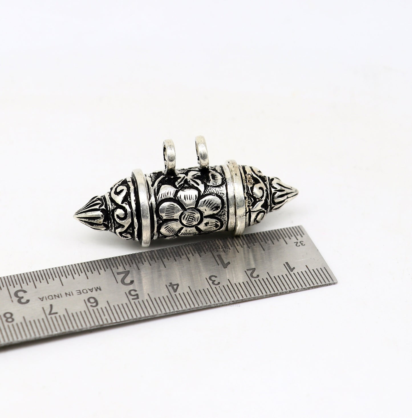 Sterling silver vintage tribal amulet box pendant with beaded necklace, ethnic mantra jewelry set by TRIBAL ORNAMENTS.