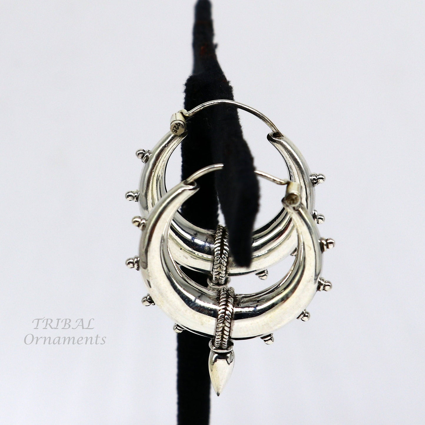 925 sterling silver handmade vintage ethnic style hoops earrings kundal,ethnic pretty bali tribal belly dance jewelry from india s1067 - TRIBAL ORNAMENTS