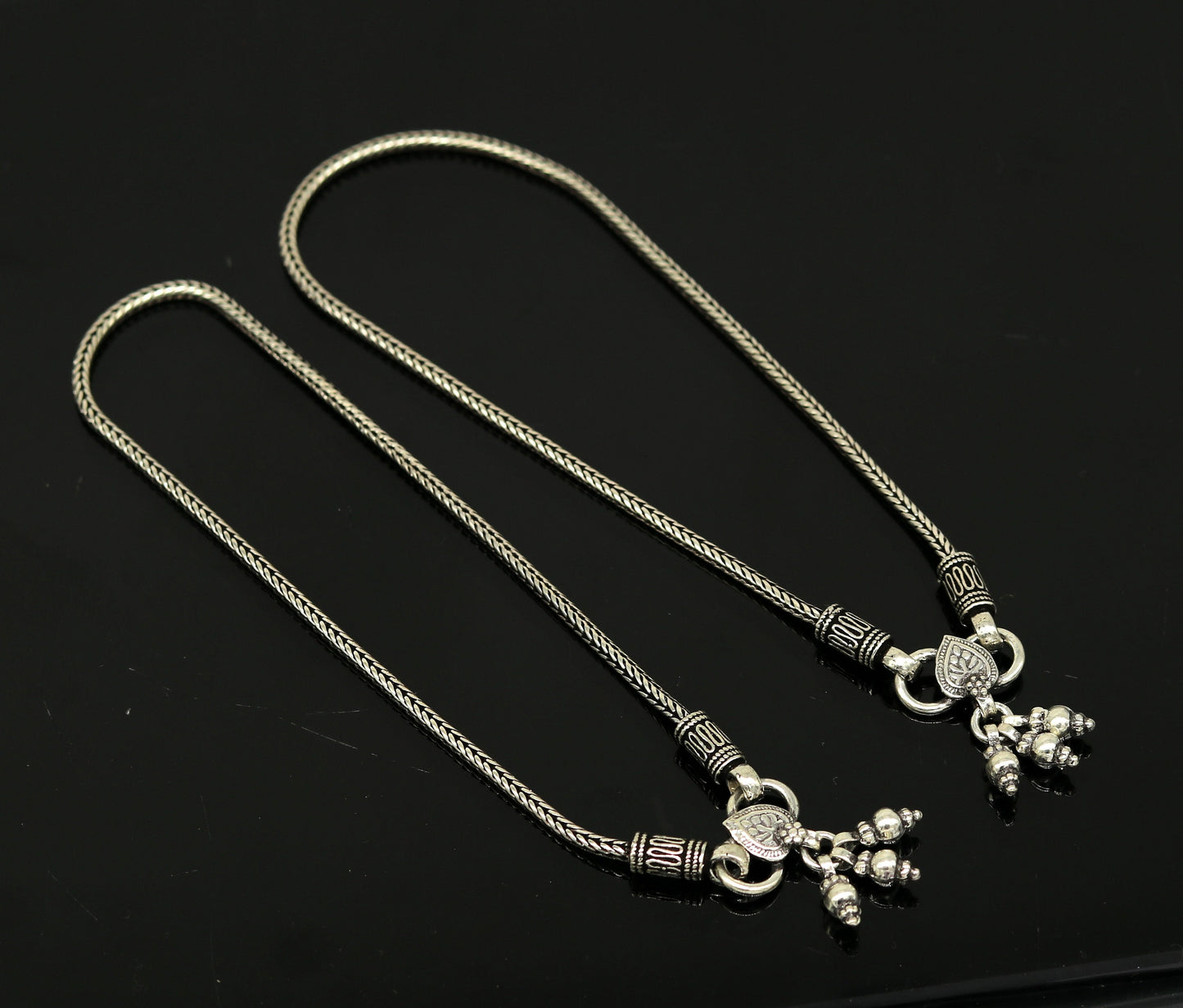 925 Sterling silver handmade wheat chain ankle bracelet, vintage oxidized charm anklets, tribal belly dance customized jewelry nank456 - TRIBAL ORNAMENTS