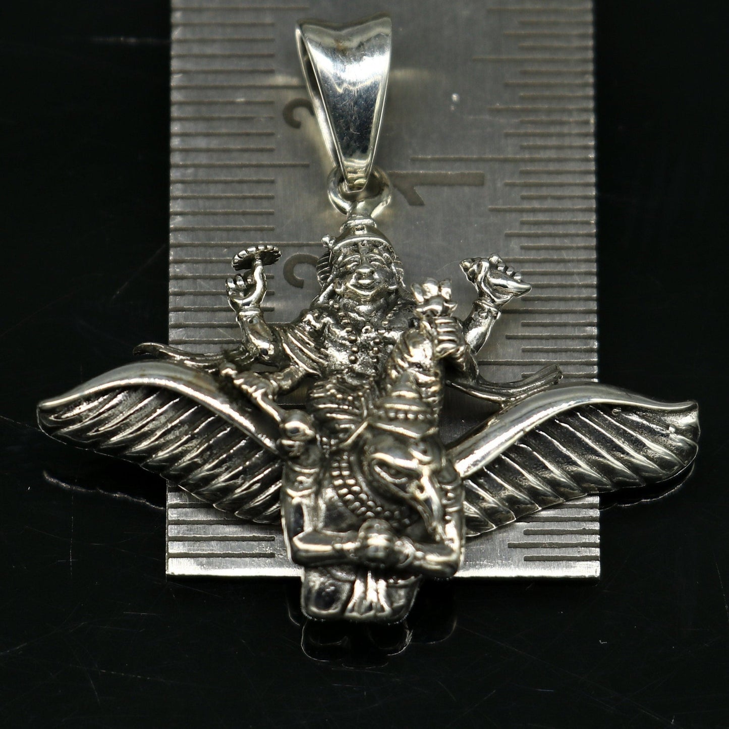 925 sterling silver Hindu idol Lord Vishnu with Garuda pendant, excellent gifting unisex locket pendant customized god jewelry sspm516 - TRIBAL ORNAMENTS