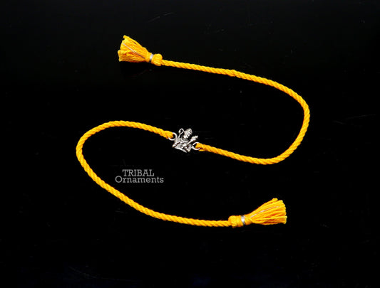925 Sterling silver Lord Hanuman bracelet thread rakhi featuring intricate Hindu deity design by TRIBAL ORNAMENTS