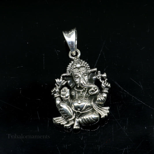 Sterling silver Ganesha pendant necklace from TRIBAL ORNAMENTS, featuring tribal tribal design for belly dance or daily wear.