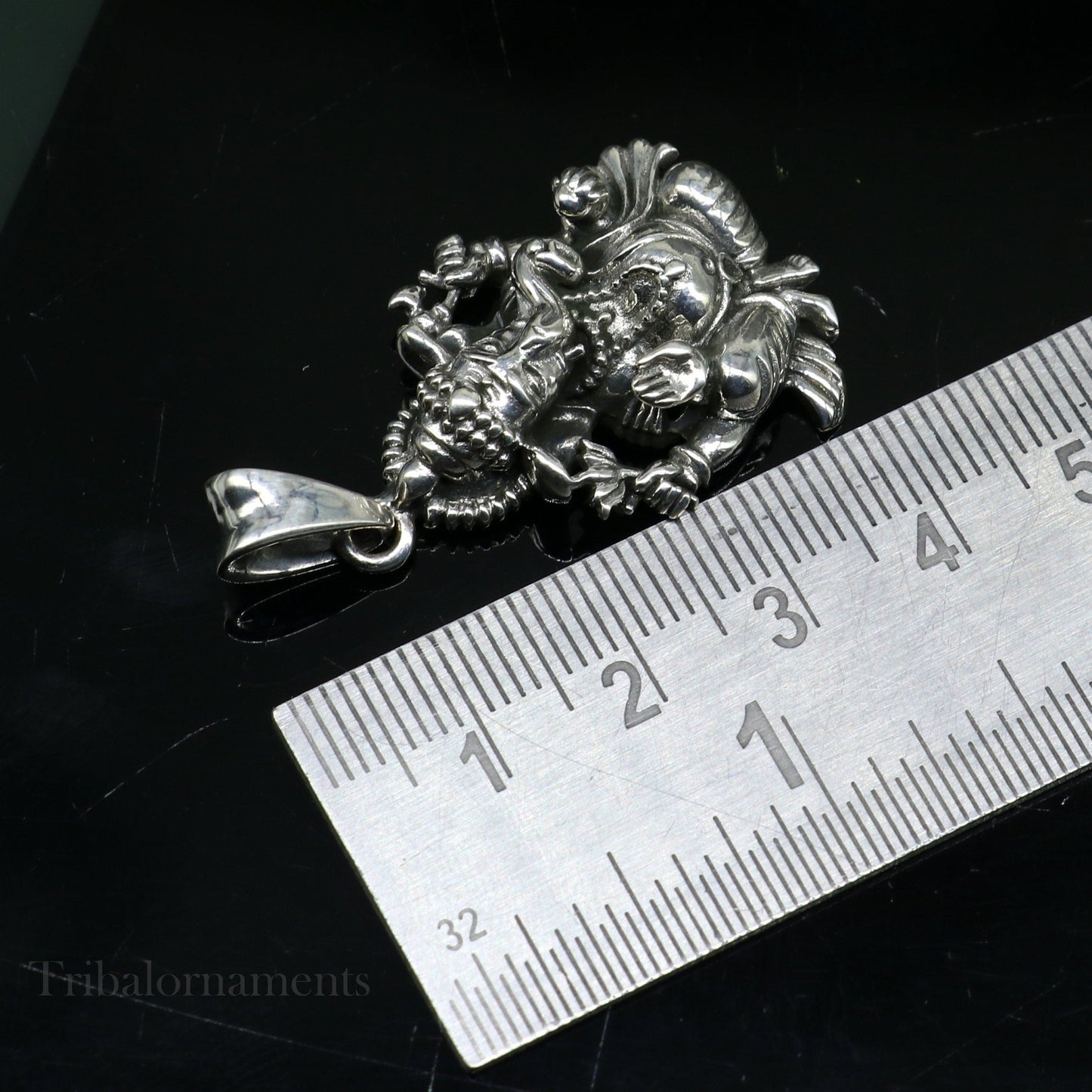 925 sterling silver Ganesha pendant with tribal design, suitable for belly dance jewelry, featuring intricate detailing from Rajasthan, India