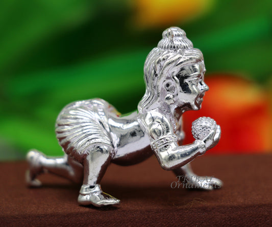 925 Sterling silver Idol Krishna Bal Gopala crawling Krishna statue figurine, child krishna laddu gopala sculpture, silver article art583 - TRIBAL ORNAMENTS