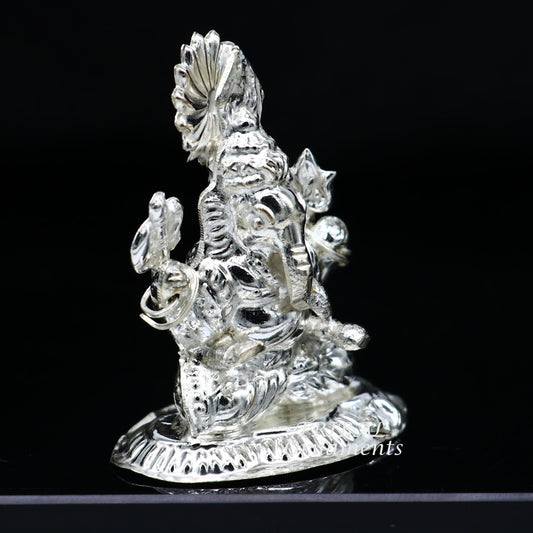 Sterling silver Lord Ganesh Idol, Pooja Articles, Hindu Silver Ganesha Idols handcrafted Lord Ganesh statue sculpture amazing gifting art551 - TRIBAL ORNAMENTS