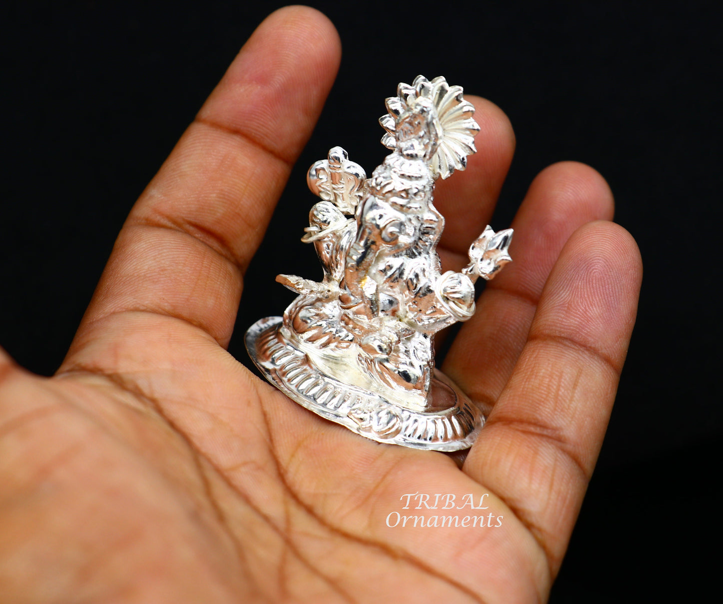 Sterling silver Lord Ganesh Idol, Pooja Articles, Hindu Silver Ganesha Idols handcrafted Lord Ganesh statue sculpture amazing gifting art551 - TRIBAL ORNAMENTS