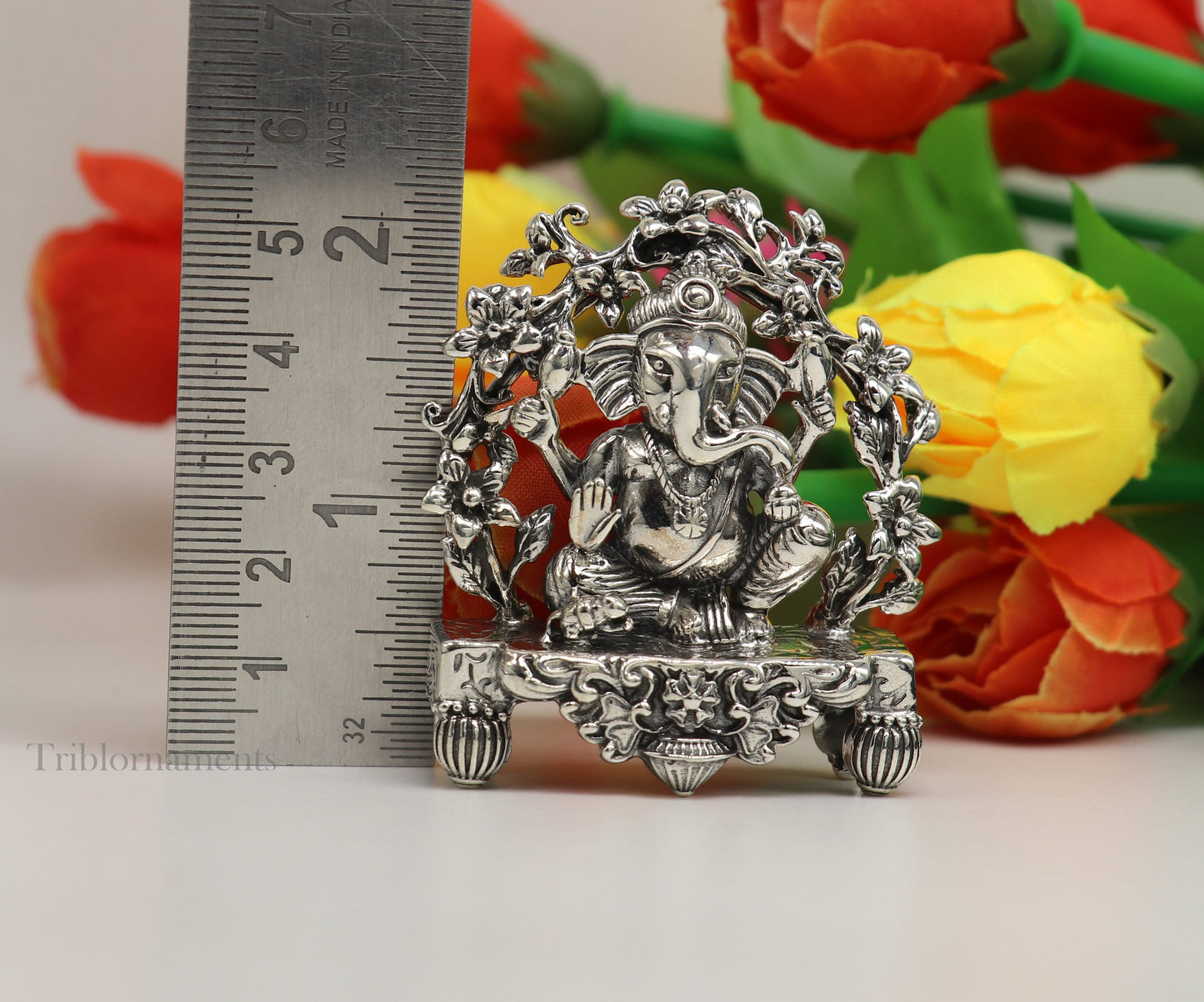 925 Sterling silver Lord Ganesh Idol, Pooja Articles, Indian Silver Idols, handcrafted Lord Ganesh statue sculpture amazing gifting art175 - TRIBAL ORNAMENTS