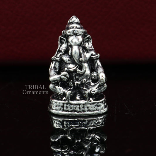 925 Sterling silver Lord Ganesh Idol small Aasan mudra style statue Figurine, handcrafted Lord Ganesh statue sculpture puja article art506 - TRIBAL ORNAMENTS