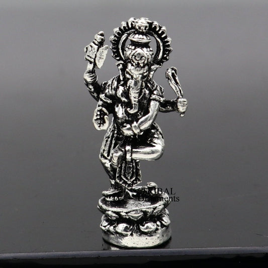 925 Sterling silver Lord Ganesh Idol small dancing style statue Figurine, handcrafted Lord Ganesh statue sculpture Diwali puja gift art505 - TRIBAL ORNAMENTS