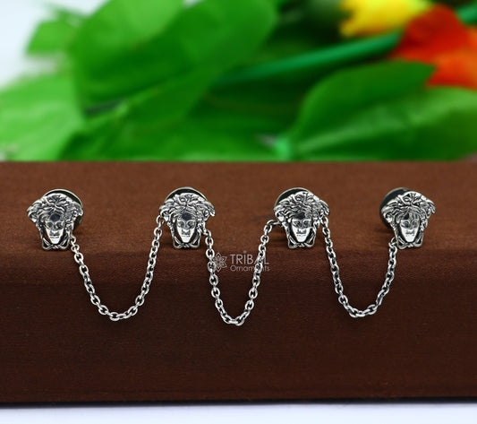 925 Sterling Silver medusa face design set of 4 kurta Buttons for Fashion Perfection, silver cufflinks, cultural trendy jewelry btn37 - TRIBAL ORNAMENTS