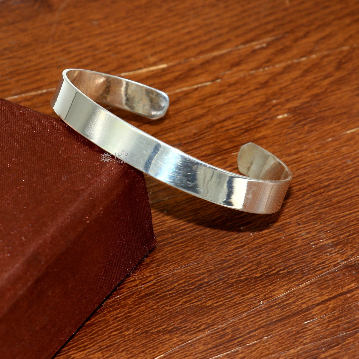 Plain 925 Sterling Silver cuff bracelet by TRIBAL ORNAMENTS, featuring a sleek unadorned design for boys and girls.