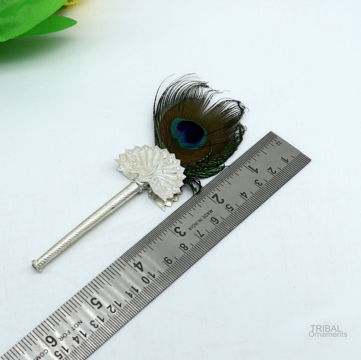 925 sterling silver Mor chhadi with peacock feather, Lord Krishna Laddu Gopal gift, silver pankhi, intricate tribal ornament design